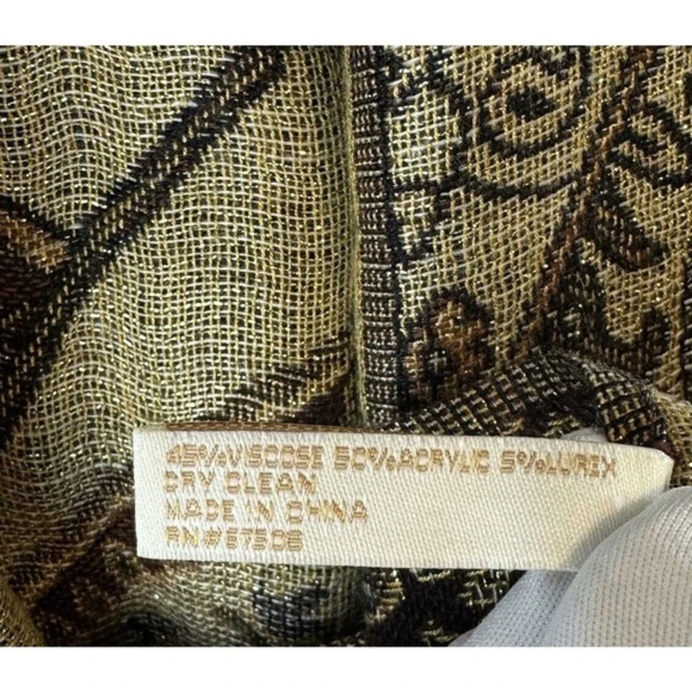 Collection Eighteen Brown Gold Paisley Metallic Pashmina Wrap Scarf Fringe 67-06